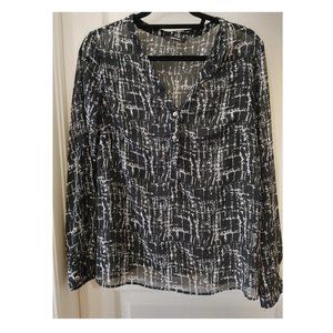 KOTON LONGSLEEVE SHEER SHIRT ABSTRACT DARK BLUE (US 8)